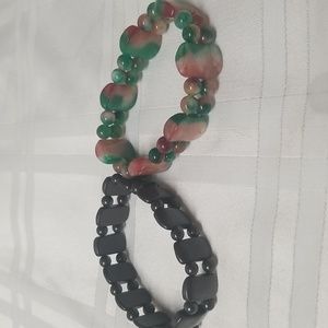 BRACELETS, Stretch Black Agate and Stretch Tri-Colored Jade, EUC. B17